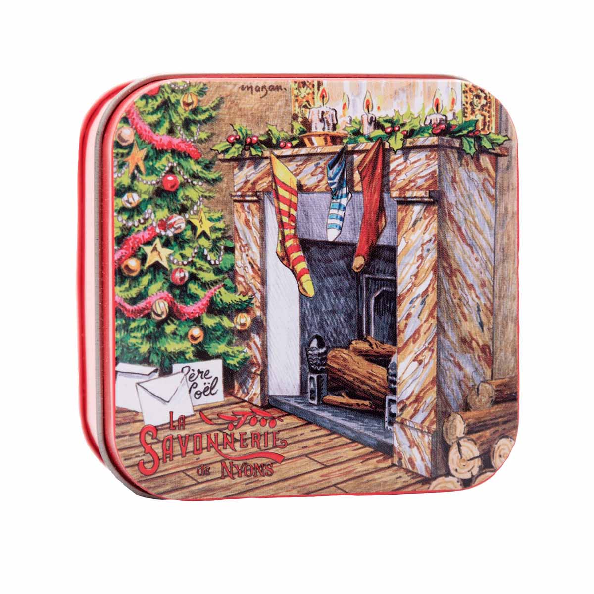 La Savonnerie de Nyons NATALE Scatola di metallo 1 "Il camino" e sapone 100 g