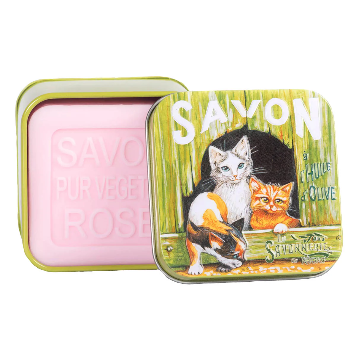 La Savonnerie de Nyons Scatola di metallo "Chats Blanc & Roux" e Sapone 100g - Image 2