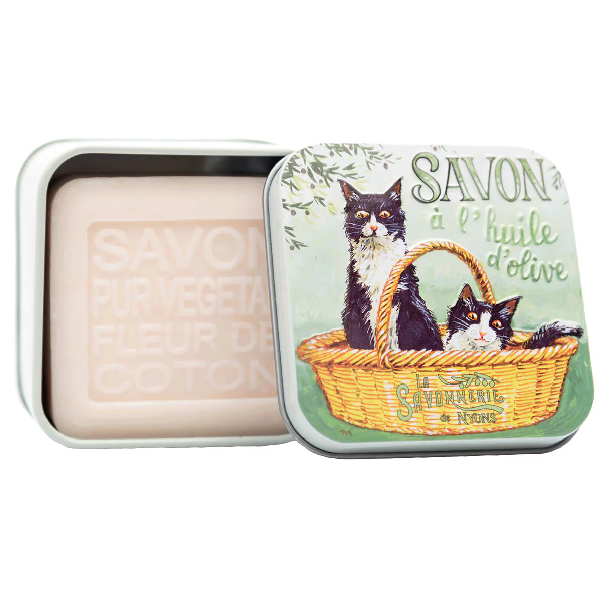 La Savonnerie di Nyons Scatola di metallo "Black and White Cats" sapone da 100 g - Image 2